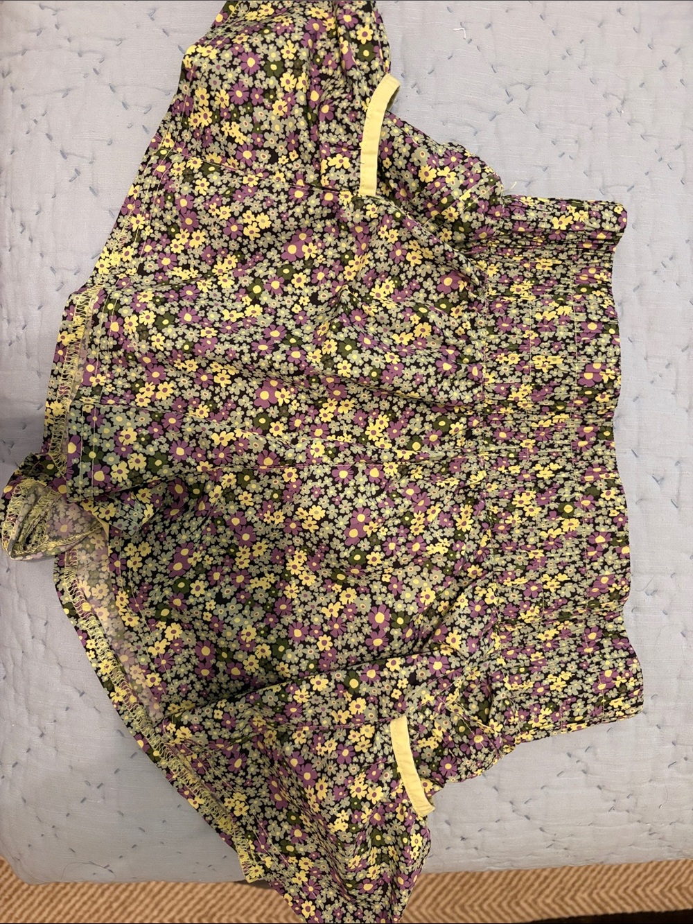 Free People Purple & Cream Floral Smocked Waist Shorts